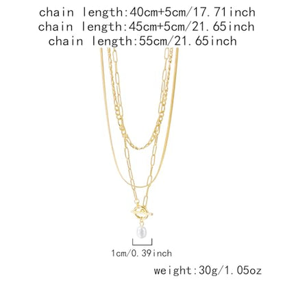 Gmai Layered Necklaces for Women Gold Plated 3/4/5 Piece Adjustable Stackable Necklace Set with Pearl Cross Coin Pendant Dainty Gold Silver Choker Chain Jewelry Gift for Her - style: Pearl 3PC