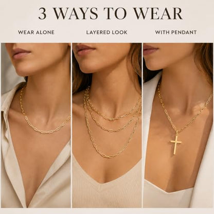 18k Gold Plated 925 Sterling Silver Chain Necklace for Women,3.0mm Thin Sturdy Paperclip Chain, Layering Necklace Tarnish Resistant Dainty Jewelry Gift 18/20/22/24/26 Inch - color: Gold, size: 26 Inch
