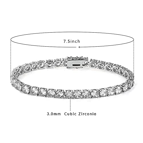 Tennis Bracelet for Women 3mm Cubic Zirconia 18K White Gold/Yellow Gold Plated - color: White Gold, size: 3mm