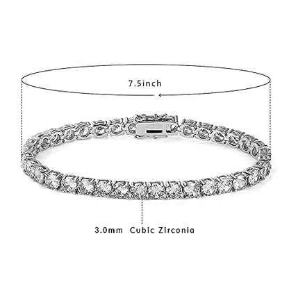 Tennis Bracelet for Women 3mm Cubic Zirconia 18K White Gold/Yellow Gold Plated - color: White Gold, size: 3mm