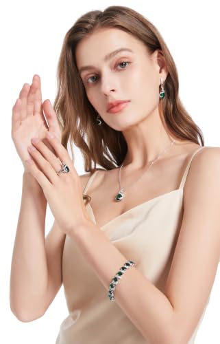 Jewelry Set for Women Teardrop Earrings Necklace Ring Bracelet Set Party Wedding Jewelry Gift for Mother Wife Friend - color: Green
