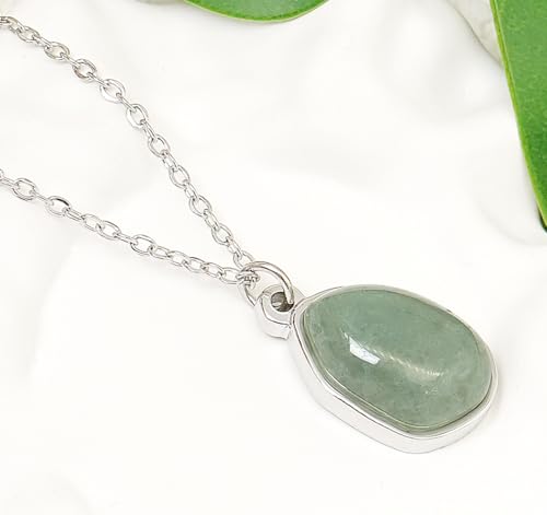 Stone Pendant Necklaces Gemstone Dangle Necklace 18K Gold Plated Teardrop Pendant Necklace for Women - color: Green Silver