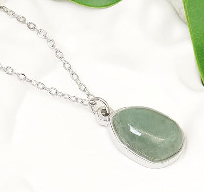 Stone Pendant Necklaces Gemstone Dangle Necklace 18K Gold Plated Teardrop Pendant Necklace for Women - color: Green Silver