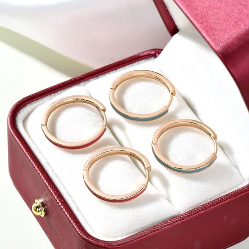 JINEAR 2 Pairs Gold Hoop Earrings for Women Dainty Huggie Earrings Set | 14K Gold Plated Cubic Zirconia Hypoallergenic Lightweight Waterproof Cartilage Hoop Earrings Trendy Jewelry Gift - color: enamel earrings-blue red