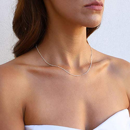 MEVECCO Dainty Choker Necklaces for Women, Beaded and Multi-Row Chains | 14K Gold Plated Brass, Select Silver Plated Brass Options, Polished And Textured Profiles For Everyday Styling - style: Silver Satellite Bead