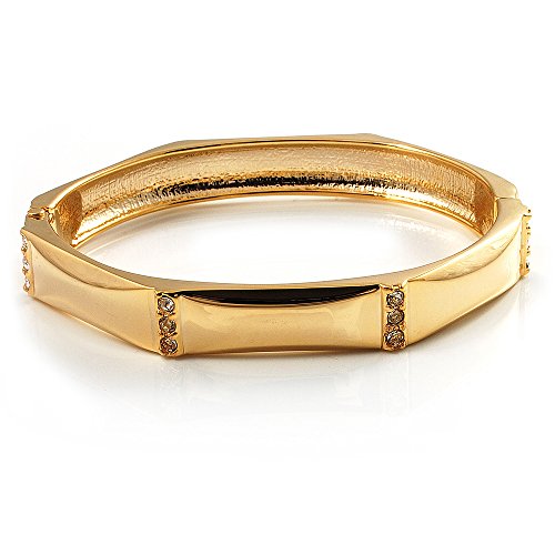 Avalaya Gold Tone Classic Crystal Hinged Bangle Bracelet