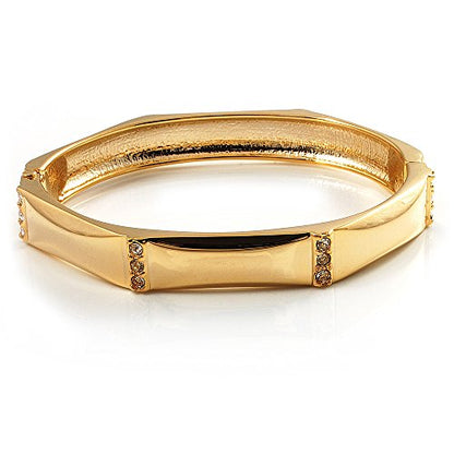 Avalaya Gold Tone Classic Crystal Hinged Bangle Bracelet