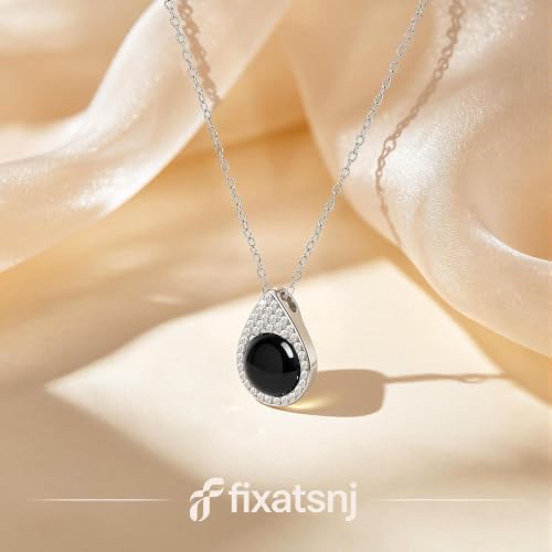 Women Trendy Faux Crystal Pendant Necklace 18K Gold/Silver Plated | CZ Halo Teardrop Drop Pendant Necklace Lightweight Fashion Jewelry Set Stackable For Wedding Daily Wear - color: Black