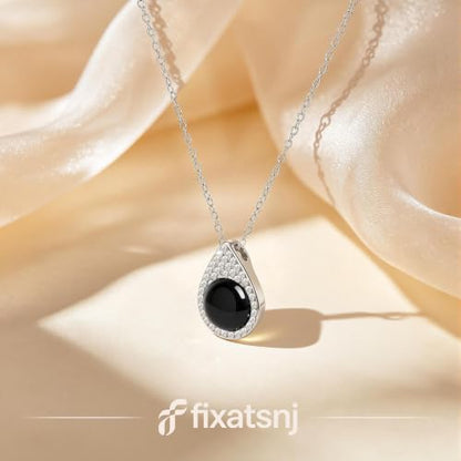 Women Trendy Faux Crystal Pendant Necklace 18K Gold/Silver Plated | CZ Halo Teardrop Drop Pendant Necklace Lightweight Fashion Jewelry Set Stackable For Wedding Daily Wear - color: Black