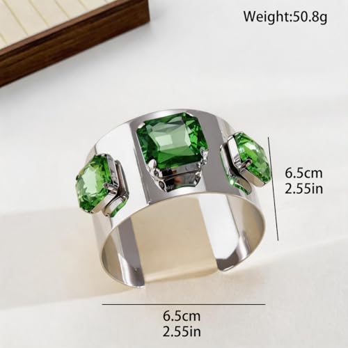 Punk Square Crystal Open Bracelet for Women Fashion Wide Cuff Bangle Bracelets Shiny Rhinestone Rectangle Charm Bangle Geometric Statement Jewelry Gifts - color: Green