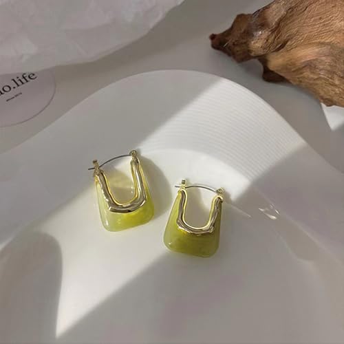 Acrylic Hoop Earrings for Women Gold Chunky Statement Huggie Earrings Clear Green Resin Drop Earring Minimalist Trendy Jewelry Gift - color: green hoop