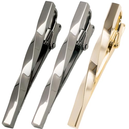 [TAVARAT] Tie Clip Tie Clips for Men twist type Black Silver Tie Bar Tie Pin Tps-077 - style: 3set