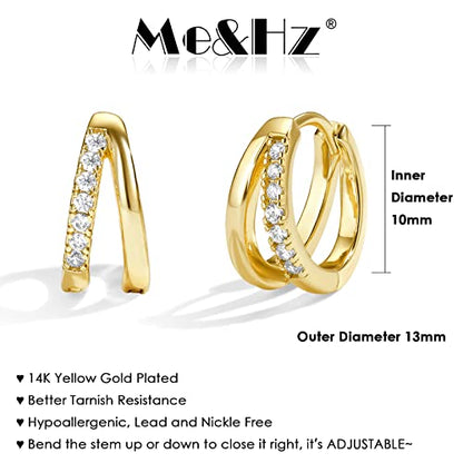 Me&Hz Gold Huggie Earrings Small Huggie Hoop Earrings for Women 14K Gold Plated Hypoallergenic Cubic Zirconia Huggies Mini Silver Hoop Earring for Women - color: Double Hoops,Gold