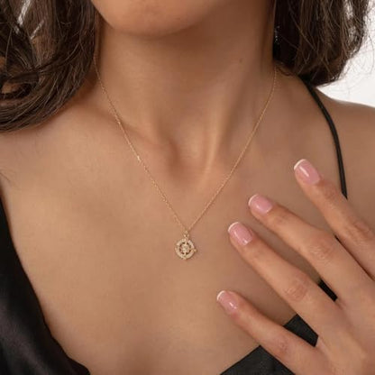 Gold Compass Charm Necklace for Women, Trendy Simple Dainty Inspirational Compass Butterfly Bow Knot Red Christmas Mug Sun Friendship Necklaces Graduation Gifts - style: Compass-A