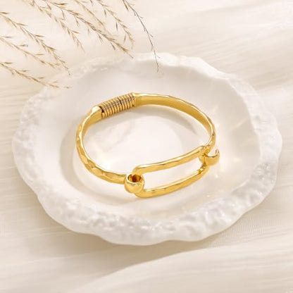 Moodear Chunky Gold Bangle Bracelets for Women, 14K Gold Plated/Silver Cuff | Chunky Statement Jewelry with Hammered Texture, Non Tarnish Gold Plated Finish, Unique Cuff Design, Lightweight Comfort - style: Gold 17cm （≈6.5IN）Paperclip
