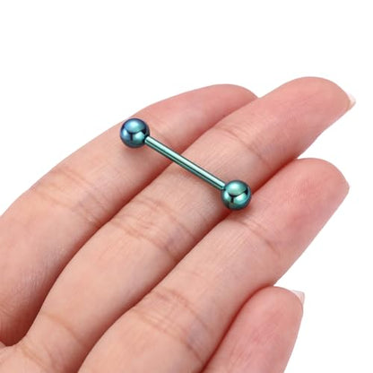 PEAKLINK Internally Threaded Nipple Rings Titanium Nipple Bars Piercing Jewelry 1 Pair Tongue Rings Eyebrow Jewelry Bridge Piercings - color: Green Nipple Straight Barbell