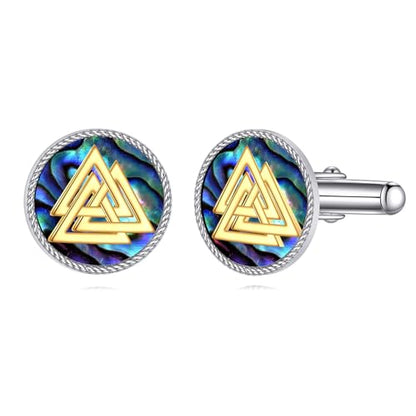 Cufflinks for Men Sterling Silver Abalone Shell Tuxedo Shirt Cuff Links Jewelry for Men Father Business Groomsmen - style: viking