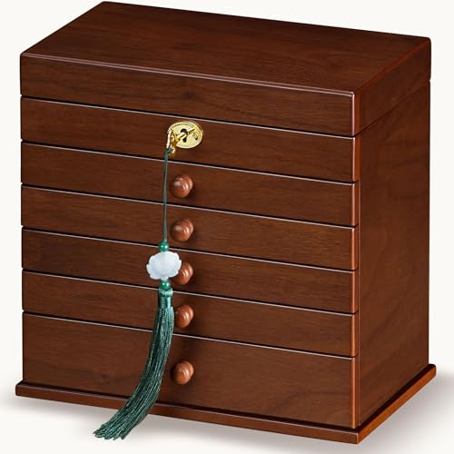 Jewelry Boxes and Organizers - Large Wooden Lockable Cabinet with Key, 8-Layer dresser top jewelry organizer, Vintage Jewelry box for Women and Men GiftIdea - size: 8 Layers