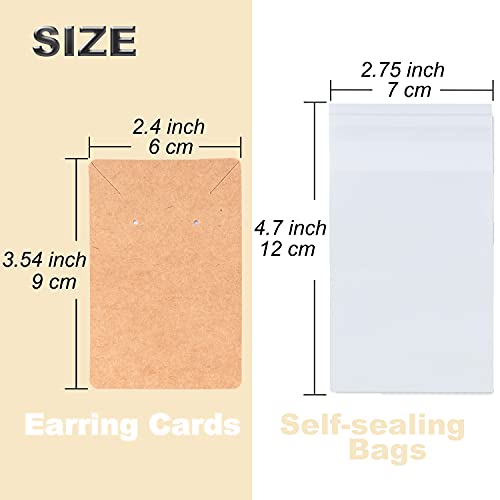 Earring Display Cards with 100 Pcs Earring Holder Cards 200 Pcs Earring Backs and 100 Jewelry Packaging for Earrings Necklace Jewelry Bags 3.5x2.4 Inches (Brown) - color: ZK100-Brown