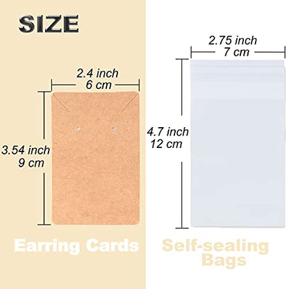 Earring Display Cards with 100 Pcs Earring Holder Cards 200 Pcs Earring Backs and 100 Jewelry Packaging for Earrings Necklace Jewelry Bags 3.5x2.4 Inches (Brown) - color: ZK100-Brown