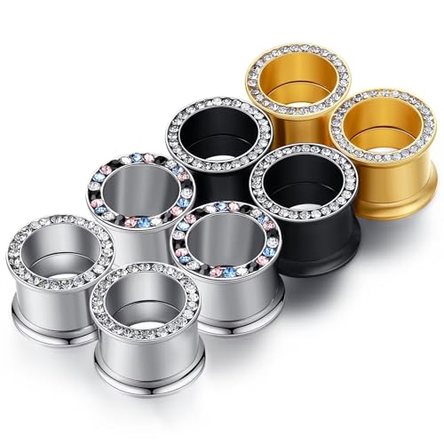 WBRWP Unisex Women 6pcs/8pcs-3pairs/4pairs Hollow Zircon Stainless Steel Screw Ear Plugs Tunnels with ZirconEar Plugs Tunnels - Ear Expander - Ear Gauges Stretcher Body Piercing 8g-5/8 - color: 4pairs(8pcs) set with cz