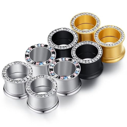 WBRWP Unisex Women 6pcs/8pcs-3pairs/4pairs Hollow Zircon Stainless Steel Screw Ear Plugs Tunnels with ZirconEar Plugs Tunnels - Ear Expander - Ear Gauges Stretcher Body Piercing 8g-5/8 - color: 4pairs(8pcs) set with cz