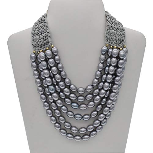 utop JNF Hand made Pearl Statement Necklace for Women Rhinestone Multilayer Crystal Necklaces Chunky Pearl Necklace Large Pearl Necklace and Earrings Set for Mother Mom's gift - color: grey pearl necklace