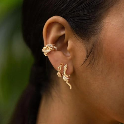 Women Ear Cuff Earrings Gold Non Pierced Cartilage Clip on Open Wrap Link Hoop 14K Gold Plated Simple Hypoallergenic Everyday Jewelry - style: Bold / Pair