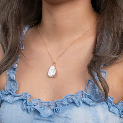 925 Sterling Silver Dainty Freshwater Cultured Pearl Choker Necklace White Genuine Real Pearl Charm Necklaces Jewelry Gifts for Her - color: Baroque-Gold