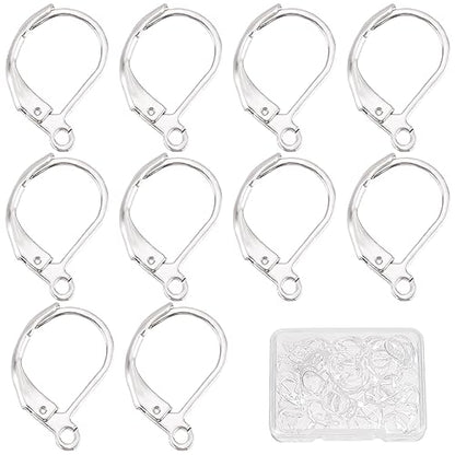 SUNNYCLUE 60Pcs 925 Sterling Silver Plated French Earring Hooks with Lever Backs for DIY Dangle Earrings - color: 1 Box 60pcs 925 Sterling Silver Plated Leverbacks