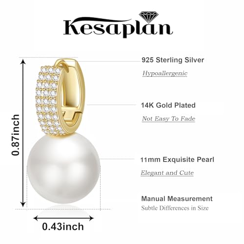 Pearl Earrings for Women 14K Gold Plated Hypoallergenic Pearl Earrings 5A Cubic Zirconia Dangle Earrings Elegant Jewelry - color: 6-Gold