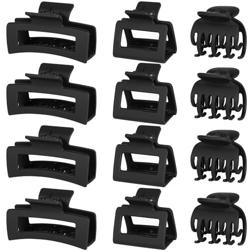 12 PCS Hair Claw Clips for Women – Small Medium Large Claw Clips for Thin or Thick Hair (Black) - color: Black