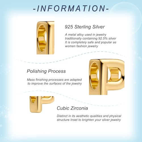 Gold Letter Charms A-Z for Bracelets 925 Sterling Silver Alphabet Initial Charms Beads Jewelry Gifts for Women - color: P