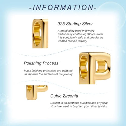 Gold Letter Charms A-Z for Bracelets 925 Sterling Silver Alphabet Initial Charms Beads Jewelry Gifts for Women - color: P
