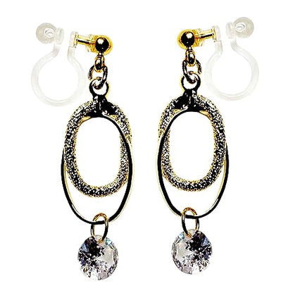 Drop Cubic Zirconia Invisible Clip On Earrings for Women Not Pierced Gold Teardrop Sqaure CZ Crystal Dangle Gold Silver Comfortable Clip On Earrings Bridal Wedding Prom - color: Oval Gold