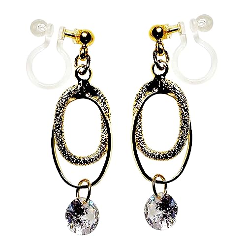 Drop Cubic Zirconia Invisible Clip On Earrings for Women Not Pierced Gold Teardrop Sqaure CZ Crystal Dangle Gold Silver Comfortable Clip On Earrings Bridal Wedding Prom - color: Oval Gold