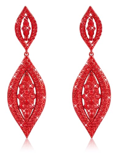 THUNARAZ Clip on Earrings for Women Non Pierced Glitter Rhinestone Crystal | Clip-On Earrings, Wedding Bridal Earrings, Non Pierced Ears, Dangle Earrings, Fake Earrings, Fashion Jewelry - color: Red