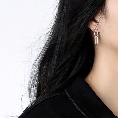 18K Gold-Plated Paperclip Earrings 925 Sterling Silver Posts Lightweight Hypoallergenic Earrings Jewelry Gift Birthday Present - color: White Gold