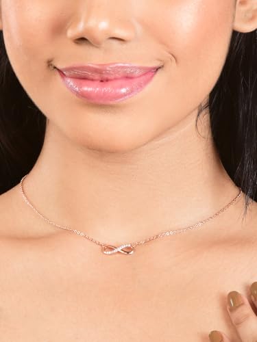 Nilu's Collection Infinity Pendant Necklace with American Diamond Stones For Women | Lightweight | Anti-Tarnish | Anti- Tarnish | Office Wear (Rose Gold)