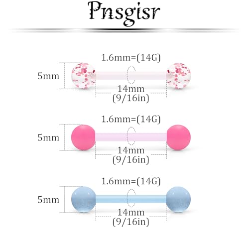 14G 14/16mm Plastic Nipple Piercing Jewelry Tongue Rings Glow in The Dark Bridge Barbells for Women Men Surgery - size: 14g*14mm