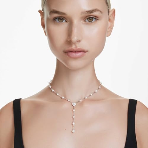Swarovski Ariana Grande Collection, Clear Crystal & Pearls, Rhodium Finish, Necklaces, Earrings and Bracelets - color: Y Style Necklace