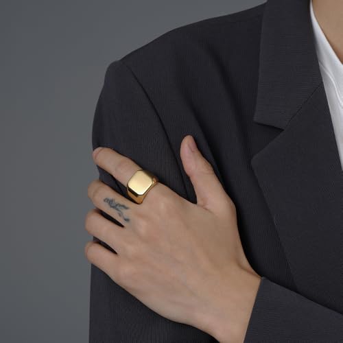 Stainless Steel Square Signet Rings for Men Women Gold/Silver Plain Pinky Thumb Ring, Gift for Dad Husband - color: Square Gold