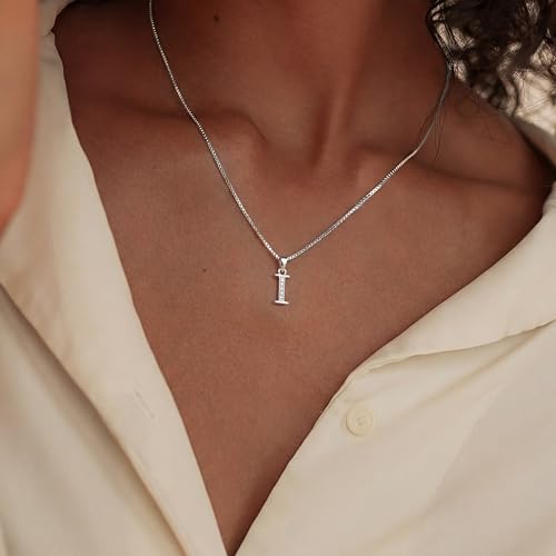 Initial Necklace for Women, 14K Gold Silver Plated Box Chain Letter Pendant, Trendy Name Necklace, Dainty Personalized Charm Jewelry Gift for Her - color: Silver, style: I