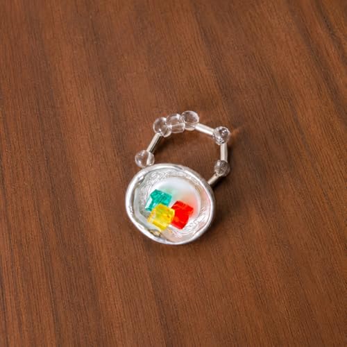 Cute Fried Egg Beaded Ring for Women, Handmade Y2K Adjustable Stretch Ring, Colorful Acrylic Statement Jewelry for Daily Wear