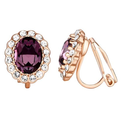 Yoursfs Vintage Crystal Clip On Earrings For Women Platinum Plated Rhinestone Clip On Earrings Non Pierced Oval Shap Cubic Zirconia Earring Hypoallergenic Jewelry - style: Purple Rhinestone Earrings