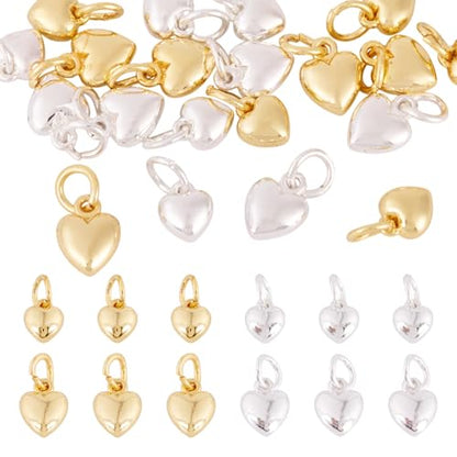 Elecrelive Crystal Heart Charms Rhinestone Heart Pendants Valentine Charms for Necklace Bracelet Earring Wedding Jewelry - color: Golden & Silver