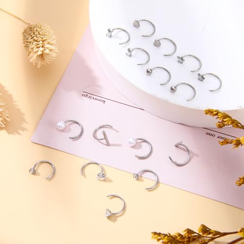 8 Pairs Stainless Steel Half Hoop Earrings | Huggie Hoop Earrings | Backless Earring for Women - color: Silver