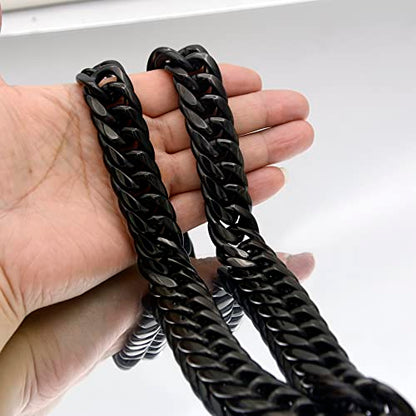 Men Curb Chain Necklace Stainless Steel/sliver/black/gold Chunky Double Tight Cuban Link Hip Hop Neck Chains for Men,width:22MM 18inch-32inch 8 Length Options - color: black, size: 20