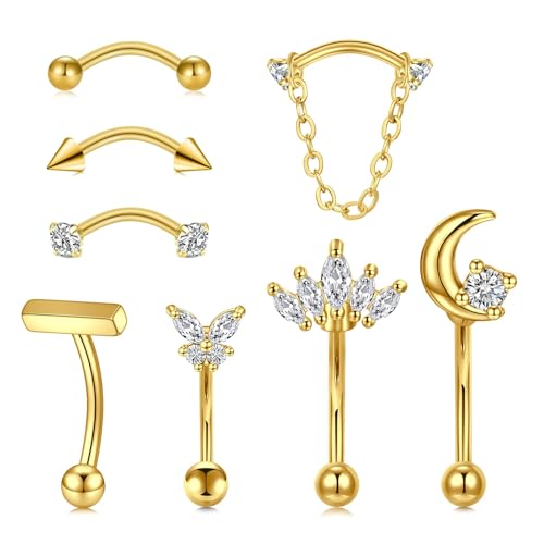 Zolure Rook Daith Piercing Jewelry 16G Eyebrow Rings for Women Rook Earring Curved Barbell Tragus Cartilage Vertical Labret Lip Piercing Jewelry Hypoallergenic - color: 16G 10mm #2G