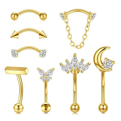 Zolure Rook Daith Piercing Jewelry 16G Eyebrow Rings for Women Rook Earring Curved Barbell Tragus Cartilage Vertical Labret Lip Piercing Jewelry Hypoallergenic - color: 16G 10mm #2G